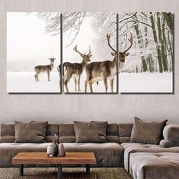 Male Fallow Deer Grate Antlers Standing 1 Deer Animals Premium Multi Canvas Prints, Multi Piece Panel Canvas Luxury Gallery Wall Fine Art Print Multi Wrapped Canvas (Ready To Hang) 3PIECE(36 x18)