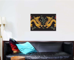Embroidery Oriental Floral Pattern Golden Dragons Dragon Animals Premium Multi Canvas Prints, Multi Piece Panel Canvas Luxury Gallery Wall Fine Art Print Single Wrapped Canvas (Ready To Hang) 1 PIECE(24x36)