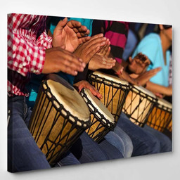 Group People Playing African Drums Djembe Drum Music Premium Multi Canvas Prints, Multi Piece Panel Canvas Luxury Gallery Wall Fine Art Print Single Wrapped Canvas (Ready To Hang) 1 PIECE(8x10)