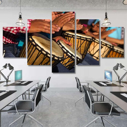 Group People Playing African Drums Djembe Drum Music Premium Multi Canvas Prints, Multi Piece Panel Canvas Luxury Gallery Wall Fine Art Print Multi Wrapped Canvas (Ready To Hang) 5PIECE(Mixed 12)