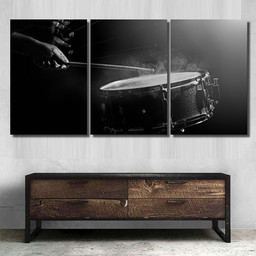 Man Playing Snare Drum Low Light 1 Drum Music Premium Multi Canvas Prints, Multi Piece Panel Canvas Luxury Gallery Wall Fine Art Print Multi Wrapped Canvas (Ready To Hang) 3PIECE(54x24)