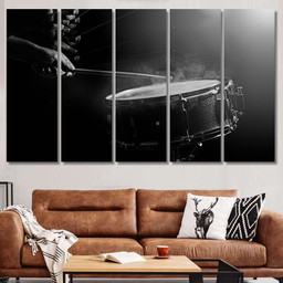 Man Playing Snare Drum Low Light 1 Drum Music Premium Multi Canvas Prints, Multi Piece Panel Canvas Luxury Gallery Wall Fine Art Print Multi Wrapped Canvas (Ready To Hang) 5PIECE(60x36)