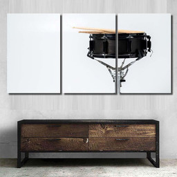 Black Colour Snare Drum Drumsticks On Drum Music Premium Multi Canvas Prints, Multi Piece Panel Canvas Luxury Gallery Wall Fine Art Print Multi Wrapped Canvas (Ready To Hang) 3PIECE(54x24)