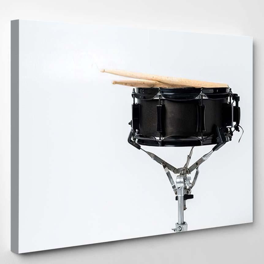 Black Colour Snare Drum Drumsticks On Drum Music Premium Multi Canvas Prints, Multi Piece Panel Canvas Luxury Gallery Wall Fine Art Print Single Wrapped Canvas (Ready To Hang) 1 PIECE(8x10)