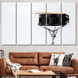 Black Colour Snare Drum Drumsticks On Drum Music Premium Multi Canvas Prints, Multi Piece Panel Canvas Luxury Gallery Wall Fine Art Print Multi Wrapped Canvas (Ready To Hang) 5PIECE(60x36)