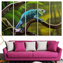 Lizarddragon Chameleon Bluecrested Lizard Indochinese Forest Dragon Animals Premium Multi Canvas Prints, Multi Piece Panel Canvas Luxury Gallery Wall Fine Art Print Multi Wrapped Canvas (Ready To Hang) 5PIECE(60x36)