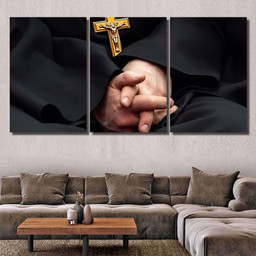 Golden Cross Crucifixion Jesus On Chest 1 Jesus Christian Premium Multi Canvas Prints, Multi Piece Panel Canvas Luxury Gallery Wall Fine Art Print Multi Wrapped Canvas (Ready To Hang) 3PIECE(36 x18)