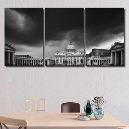 Blue Hour St Peter Basilica Vatican Christian Premium Multi Canvas Prints, Multi Piece Panel Canvas Luxury Gallery Wall Fine Art Print Multi Wrapped Canvas (Ready To Hang) 3PIECE(36 x18)