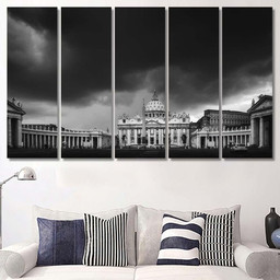 Blue Hour St Peter Basilica Vatican Christian Premium Multi Canvas Prints, Multi Piece Panel Canvas Luxury Gallery Wall Fine Art Print Multi Wrapped Canvas (Ready To Hang) 5PIECE(60x36)