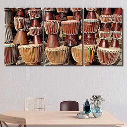 African Drums Djembe Sale Gambia West Drum Music Premium Multi Canvas Prints, Multi Piece Panel Canvas Luxury Gallery Wall Fine Art Print Multi Wrapped Canvas (Ready To Hang) 3PIECE(54x24)