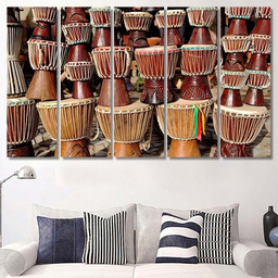 African Drums Djembe Sale Gambia West Drum Music Premium Multi Canvas Prints, Multi Piece Panel Canvas Luxury Gallery Wall Fine Art Print Multi Wrapped Canvas (Ready To Hang) 5PIECE(60x36)