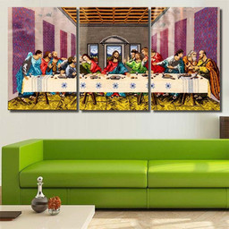Ukrainian Folk Embroidery Handmade 1 Last Supper Christian Premium Multi Canvas Prints, Multi Piece Panel Canvas Luxury Gallery Wall Fine Art Print Multi Wrapped Canvas (Ready To Hang) 3PIECE(54x24)