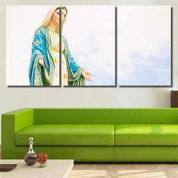 Statues Holy Women On Cloudy Sky Christian Premium Multi Canvas Prints, Multi Piece Panel Canvas Luxury Gallery Wall Fine Art Print Multi Wrapped Canvas (Ready To Hang) 3PIECE(36 x18)