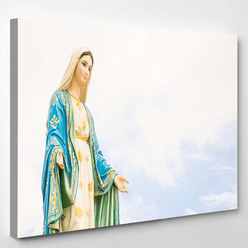 Statues Holy Women On Cloudy Sky Christian Premium Multi Canvas Prints, Multi Piece Panel Canvas Luxury Gallery Wall Fine Art Print Single Wrapped Canvas (Ready To Hang) 1 PIECE(8x10)