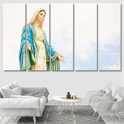 Statues Holy Women On Cloudy Sky Christian Premium Multi Canvas Prints, Multi Piece Panel Canvas Luxury Gallery Wall Fine Art Print Multi Wrapped Canvas (Ready To Hang) 5PIECE(60x36)