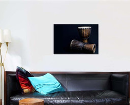 African Djembe Drums On Dark Background Drum Music Premium Multi Canvas Prints, Multi Piece Panel Canvas Luxury Gallery Wall Fine Art Print Single Wrapped Canvas (Ready To Hang) 1 PIECE(24x36)