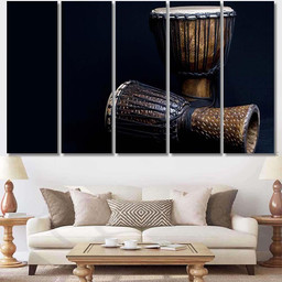 African Djembe Drums On Dark Background Drum Music Premium Multi Canvas Prints, Multi Piece Panel Canvas Luxury Gallery Wall Fine Art Print Multi Wrapped Canvas (Ready To Hang) 5PIECE(60x36)