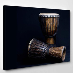 African Djembe Drums On Dark Background Drum Music Premium Multi Canvas Prints, Multi Piece Panel Canvas Luxury Gallery Wall Fine Art Print Single Wrapped Canvas (Ready To Hang) 1 PIECE(8x10)
