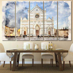 Basilica Di Santa Croce Holy Cross Christian Premium Multi Canvas Prints, Multi Piece Panel Canvas Luxury Gallery Wall Fine Art Print Multi Wrapped Canvas (Ready To Hang) 5PIECE(60x36)