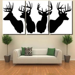 Deer Silhouette Antlers Deer Animals Premium Multi Canvas Prints, Multi Piece Panel Canvas Luxury Gallery Wall Fine Art Print Multi Wrapped Canvas (Ready To Hang) 3PIECE(36 x18)