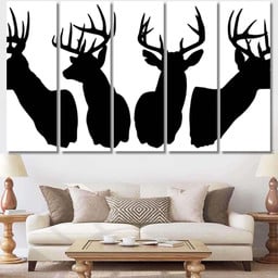 Deer Silhouette Antlers Deer Animals Premium Multi Canvas Prints, Multi Piece Panel Canvas Luxury Gallery Wall Fine Art Print Multi Wrapped Canvas (Ready To Hang) 5PIECE(Mixed 12)