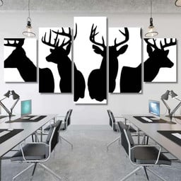 Deer Silhouette Antlers Deer Animals Premium Multi Canvas Prints, Multi Piece Panel Canvas Luxury Gallery Wall Fine Art Print Multi Wrapped Canvas (Ready To Hang) 3PIECE(54x24)