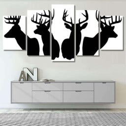 Deer Silhouette Antlers Deer Animals Premium Multi Canvas Prints, Multi Piece Panel Canvas Luxury Gallery Wall Fine Art Print Multi Wrapped Canvas (Ready To Hang) 5PIECE(60x36)