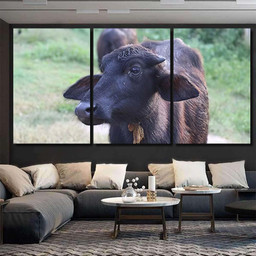 Buffaloes On Indian Road Village 1 Bison Animals Luxury Multi Canvas Prints, Multi Piece Panel Canvas Gallery Art Print Print Multi Canvas 3PIECE(54x24)