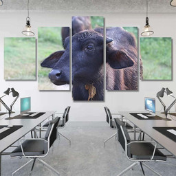 Buffaloes On Indian Road Village 1 Bison Animals Luxury Multi Canvas Prints, Multi Piece Panel Canvas Gallery Art Print Print Multi Canvas 5PIECE(Mixed 12)