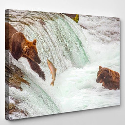 Grizzly Bears Fishing Salmon Brooks Falls 1 Bear Animals Luxury Multi Canvas Prints, Multi Piece Panel Canvas Gallery Art Print Print Single Canvas 1PIECE(8x10)