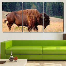 American Bison Buffalo Side Profile Early 1 Bison Animals Luxury Multi Canvas Prints, Multi Piece Panel Canvas Gallery Art Print Print Multi Canvas 3PIECE(36 x18)