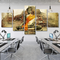 Ancient Cities Thailand Artwork Painting Style Buddha Religion Luxury Multi Canvas Prints, Multi Piece Panel Canvas Gallery Art Print Print Multi Canvas 5PIECE(Mixed 12)