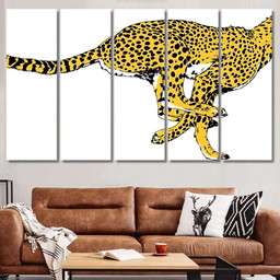 Running Cheetah Drawn Ink By Hand Black Panther Animals Luxury Multi Canvas Prints, Multi Piece Panel Canvas Gallery Art Print Print Multi Canvas 5PIECE(60x36)