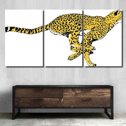 Running Cheetah Drawn Ink By Hand Black Panther Animals Luxury Multi Canvas Prints, Multi Piece Panel Canvas Gallery Art Print Print Multi Canvas 3PIECE(54x24)