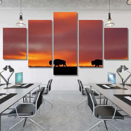 Sunrise Maxwell Wildlife Preserve Kansas Two Bison Animals Luxury Multi Canvas Prints, Multi Piece Panel Canvas Gallery Art Print Print Multi Canvas 5PIECE(Mixed 12)