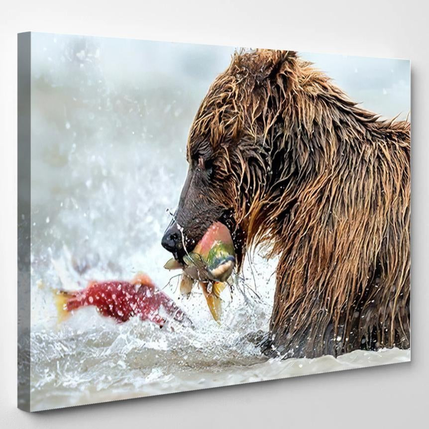 Bear Fishing Salmon Kamchatka Russia Kurile Bear Animals Luxury Multi Canvas Prints, Multi Piece Panel Canvas Gallery Art Print Print Single Canvas 1PIECE(8x10)