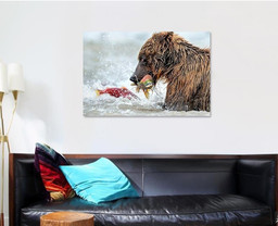 Bear Fishing Salmon Kamchatka Russia Kurile Bear Animals Luxury Multi Canvas Prints, Multi Piece Panel Canvas Gallery Art Print Print Single Canvas 1 PIECE (32x48)
