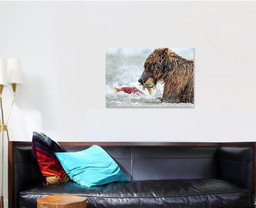 Bear Fishing Salmon Kamchatka Russia Kurile Bear Animals Luxury Multi Canvas Prints, Multi Piece Panel Canvas Gallery Art Print Print Single Canvas 1 PIECE (24x36)