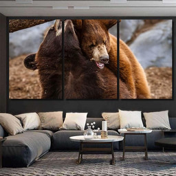 Black Bear Cubs Siblings Playing Bison Animals Luxury Multi Canvas Prints, Multi Piece Panel Canvas Gallery Art Print Print Multi Canvas 3PIECE(36 x18)