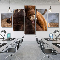 Black Bear Cubs Siblings Playing Bison Animals Luxury Multi Canvas Prints, Multi Piece Panel Canvas Gallery Art Print Print Multi Canvas 5PIECE(Mixed 12)