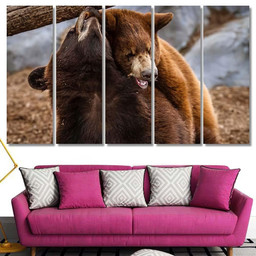 Black Bear Cubs Siblings Playing Bison Animals Luxury Multi Canvas Prints, Multi Piece Panel Canvas Gallery Art Print Print Multi Canvas 5PIECE(60x36)