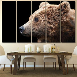 Brown Bear Portrait Isolated On Black Bear Animals Luxury Multi Canvas Prints, Multi Piece Panel Canvas Gallery Art Print Print Multi Canvas 5PIECE(60x36)