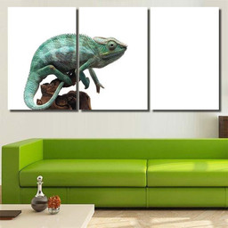 Blue Lizard Panther Chameleon Isolated On 2 Black Panther Animals Luxury Multi Canvas Prints, Multi Piece Panel Canvas Gallery Art Print Print Multi Canvas 3PIECE(36 x18)