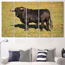 Spanish Bull On Field Big Horns Bison Animals Luxury Multi Canvas Prints, Multi Piece Panel Canvas Gallery Art Print Print Multi Canvas 5PIECE(60x36)