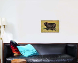 Spanish Bull On Field Big Horns Bison Animals Luxury Multi Canvas Prints, Multi Piece Panel Canvas Gallery Art Print Print Single Canvas 1 PIECE (16x24)