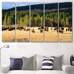 American Bison Buffalo Yellowstone National Park 1 Bison Animals Luxury Multi Canvas Prints, Multi Piece Panel Canvas Gallery Art Print Print Multi Canvas 5PIECE(60x36)