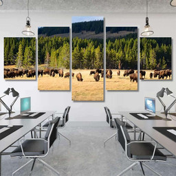 American Bison Buffalo Yellowstone National Park 1 Bison Animals Luxury Multi Canvas Prints, Multi Piece Panel Canvas Gallery Art Print Print Multi Canvas 5PIECE(Mixed 12)