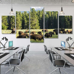 Herd Bison Buffalo Yellowstone National Park Bison Animals Luxury Multi Canvas Prints, Multi Piece Panel Canvas Gallery Art Print Print Multi Canvas 5PIECE(Mixed 12)