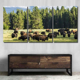 Herd Bison Buffalo Yellowstone National Park Bison Animals Luxury Multi Canvas Prints, Multi Piece Panel Canvas Gallery Art Print Print Multi Canvas 3PIECE(54x24)