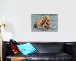 He Bear Salmon Caught Kamchatka Russia Bear Animals Luxury Multi Canvas Prints, Multi Piece Panel Canvas Gallery Art Print Print Single Canvas 1 PIECE (24x36)